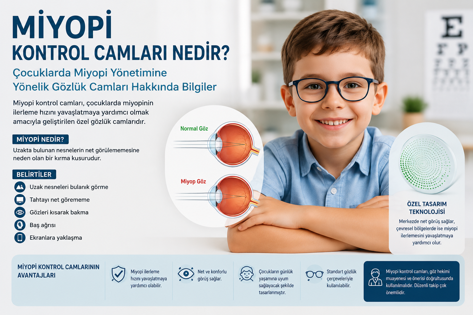 Miyopi Kontrol Camları Nedir? Çocuklarda Miyopi Yönetimine Yönelik Gözlük Camları Hakkında Bilgiler
